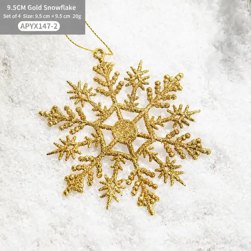 Gold-glitter plastic snowflake Christmas tree ornament