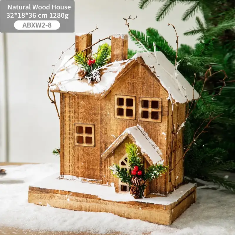 木質發光聖誕雪景小屋擺件