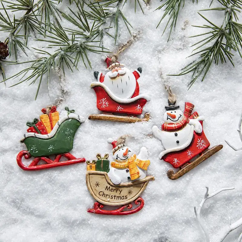 Colorful Vintage Resin Sleigh Christmas Ornament