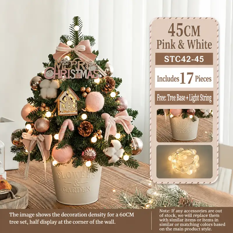 Mini desktop Christmas tree DIY kit with PE-reinforced iron bucket base