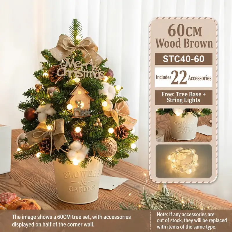 Mini desktop Christmas tree DIY kit with PE-reinforced iron bucket base