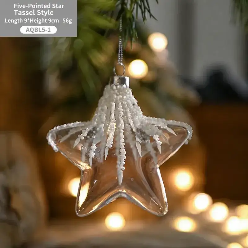 Transparent Glass White Rhinestone and Sequin Christmas Hanging Ball