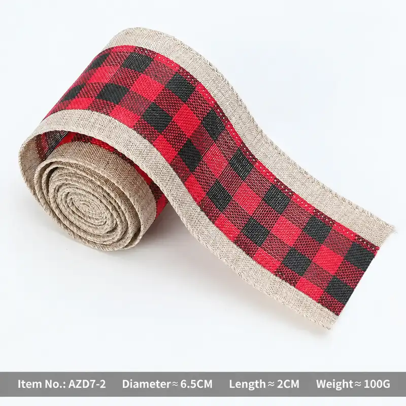 Christmas linen-colored plaid gift bow ribbon