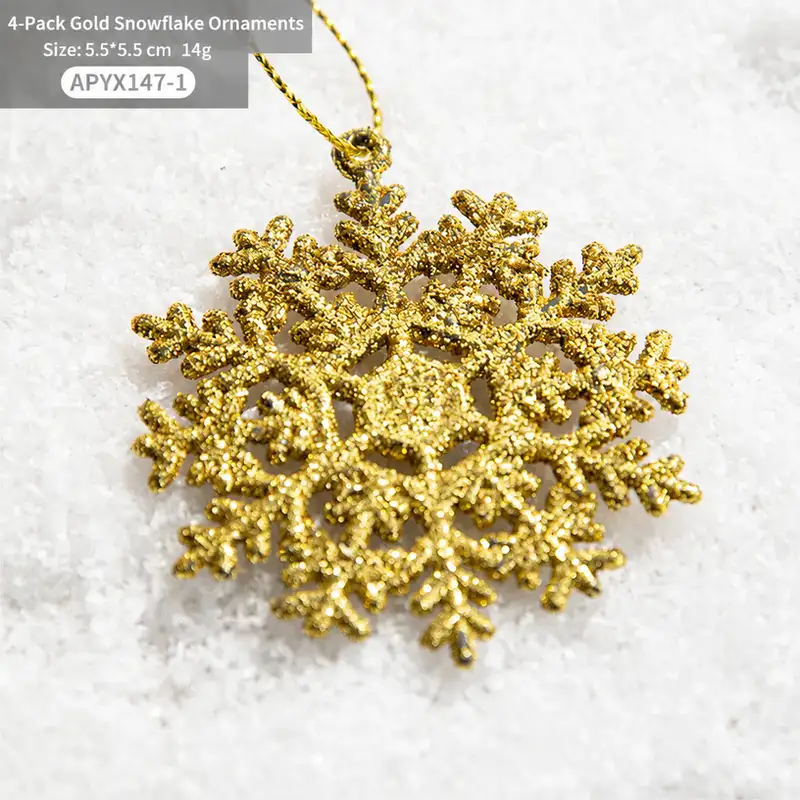 Gold-glitter plastic snowflake Christmas tree ornament