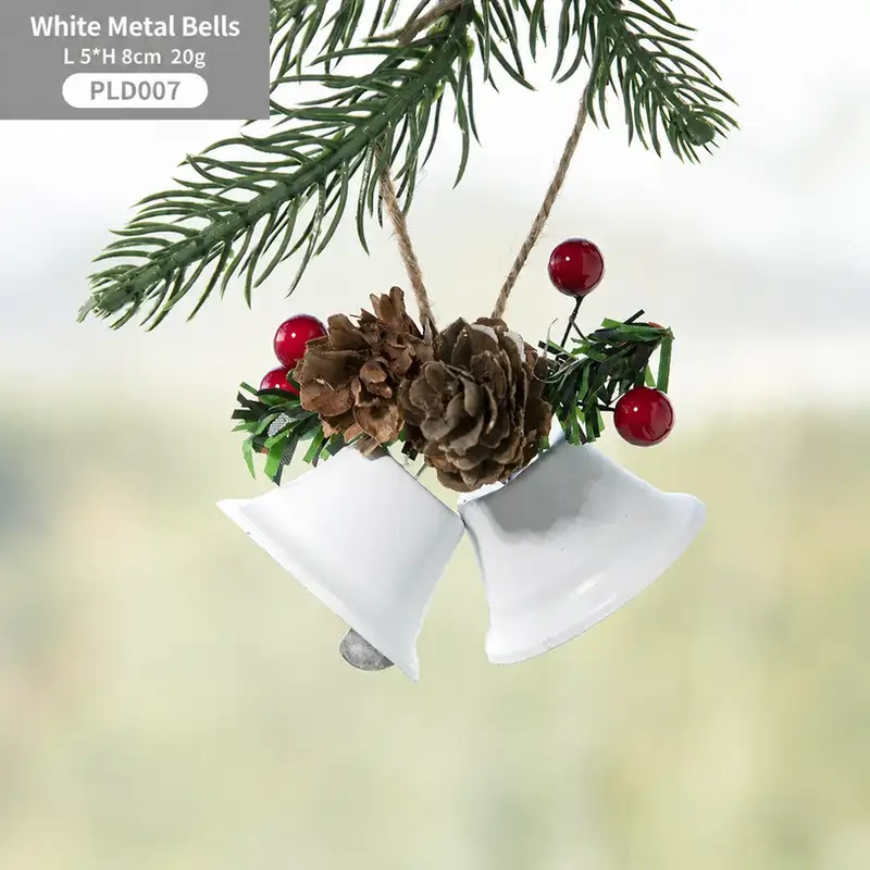Nordic Metal Bell Christmas Tree Ornament - Pinecone & Red Berry Style