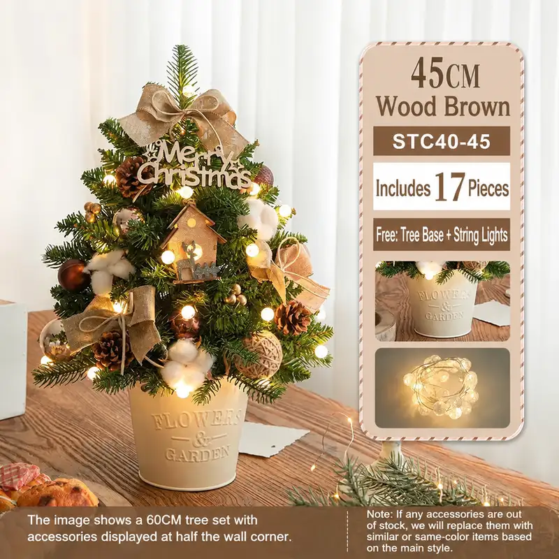 Mini desktop Christmas tree DIY kit with PE-reinforced iron bucket base
