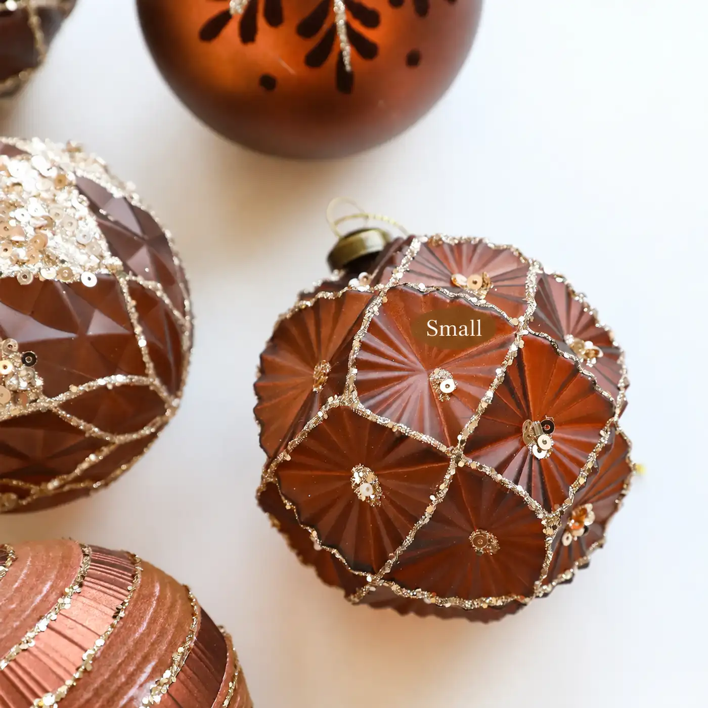 8cm vintage coffee-colored Christmas ball ornament with gold glitter