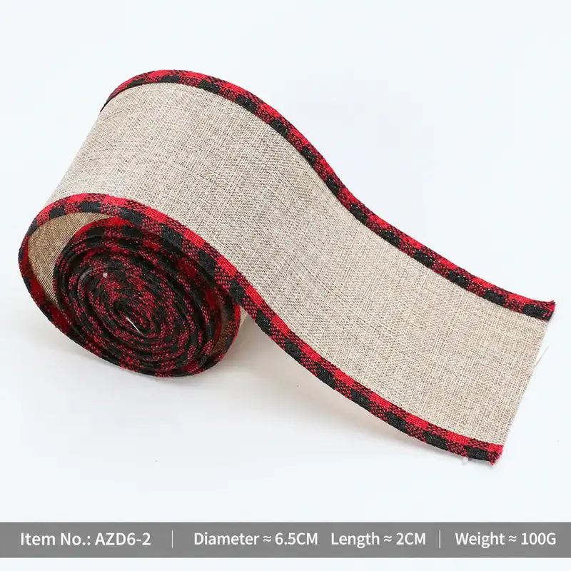 Christmas linen-colored plaid gift bow ribbon
