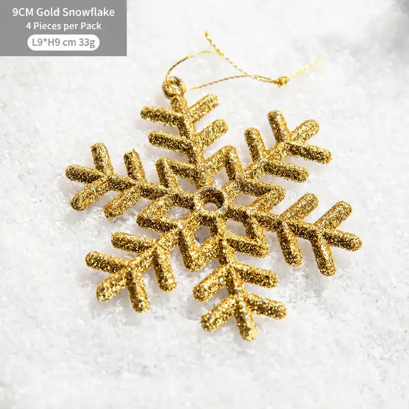 Gold-glitter plastic snowflake Christmas tree ornament
