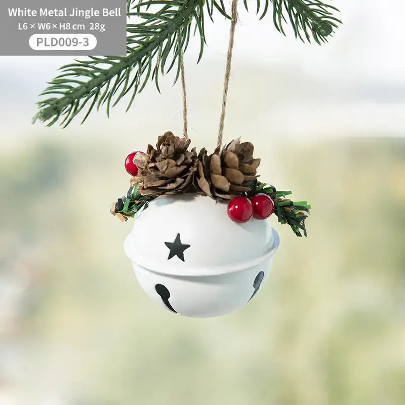 Nordic Metal Bell Christmas Tree Ornament - Pinecone & Red Berry Style
