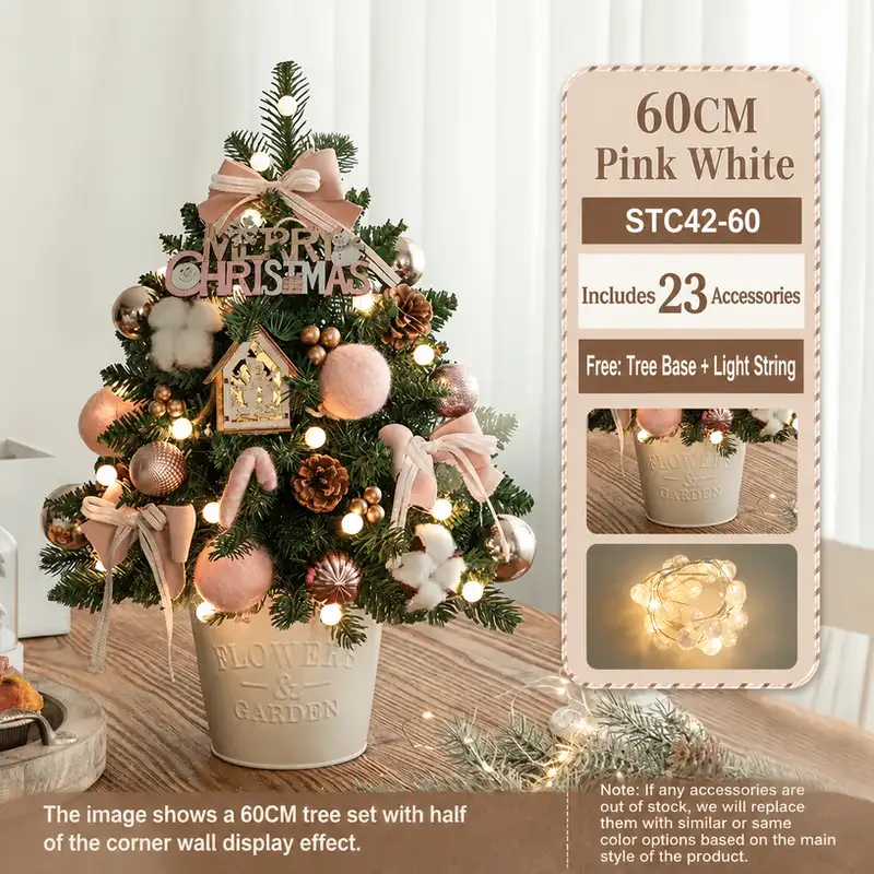 Mini desktop Christmas tree DIY kit with PE-reinforced iron bucket base