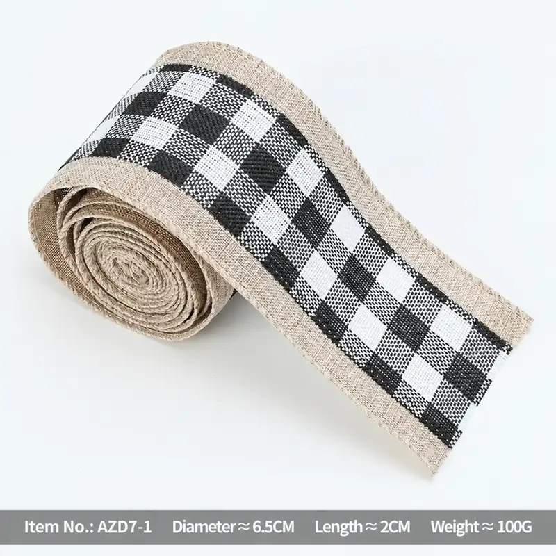 Christmas linen-colored plaid gift bow ribbon