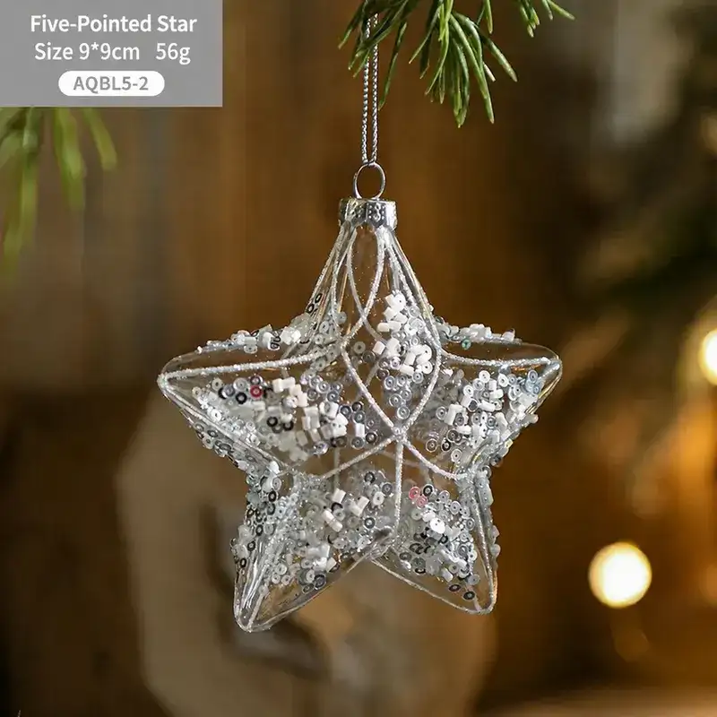 Transparent Glass White Rhinestone and Sequin Christmas Hanging Ball