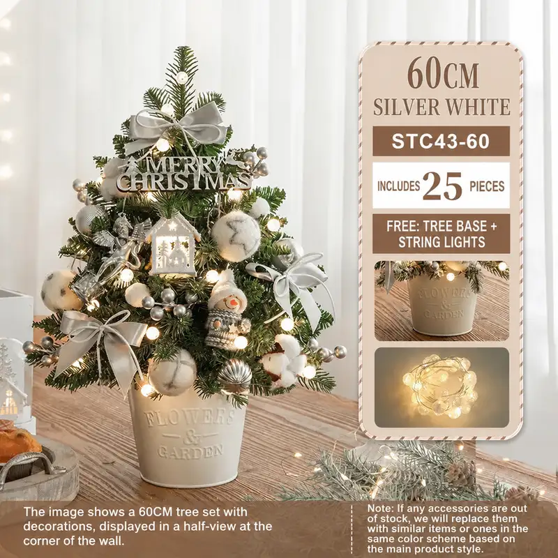 Mini desktop Christmas tree DIY kit with PE-reinforced iron bucket base