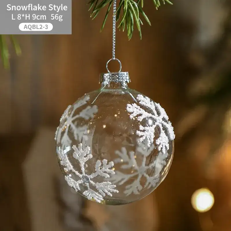 Transparent Glass White Rhinestone and Sequin Christmas Hanging Ball