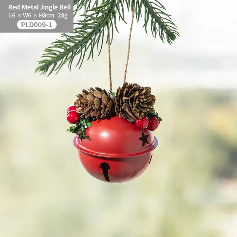 Nordic Metal Bell Christmas Tree Ornament - Pinecone & Red Berry Style