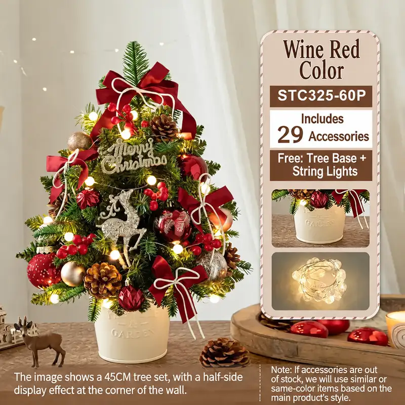 Mini desktop Christmas tree DIY kit with PE-reinforced iron bucket base