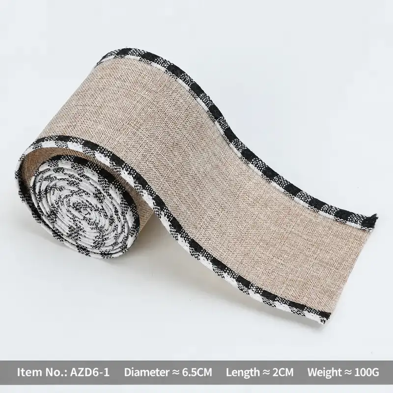 Christmas linen-colored plaid gift bow ribbon