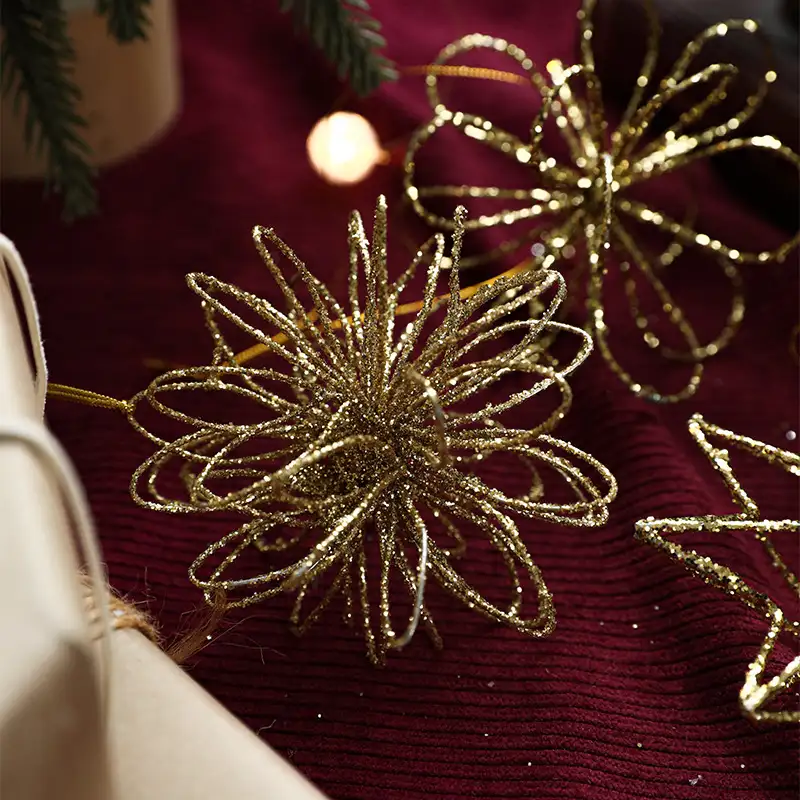 Gold Glitter Novelty-Shaped Christmas Ball Hanging Ornaments Holiday Decoration