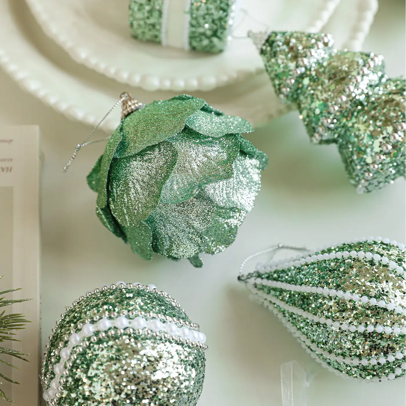 Green Glitter Foam Christmas Hanging Ball Ornament