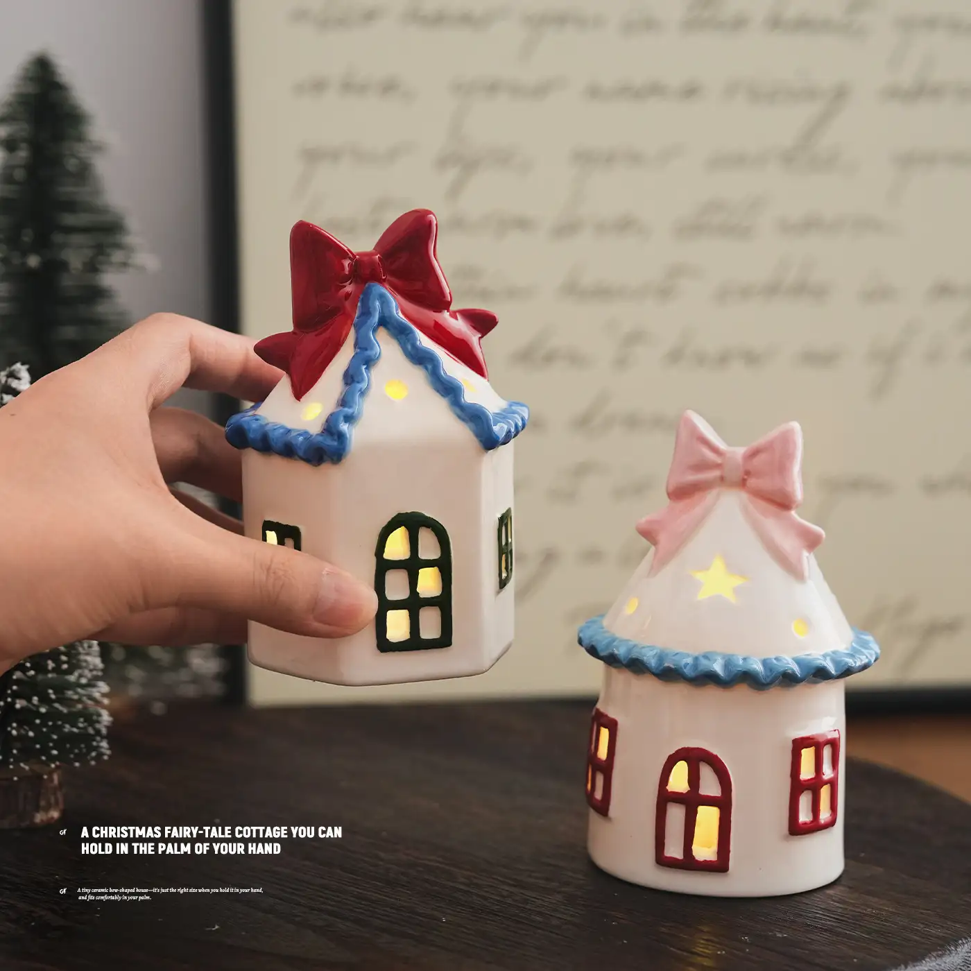 Painted Ceramic Lighted Christmas House Tabletop Ornament