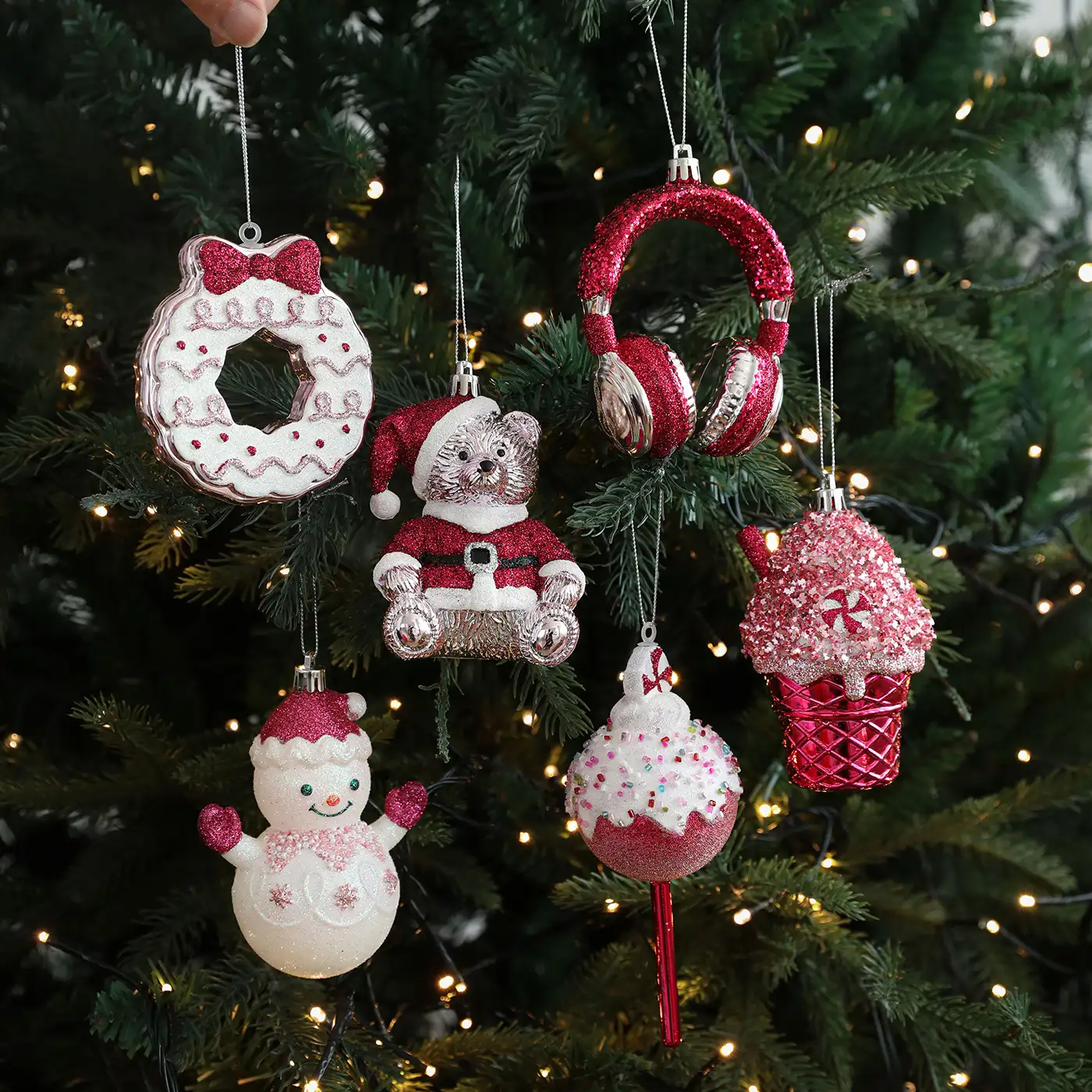 Red Cartoon Teddy Bear Christmas Window Hanging Ornament