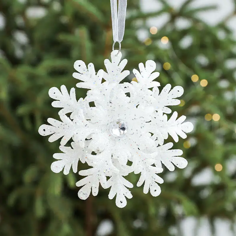 白色立體雪花五角星聖誕樹掛件
