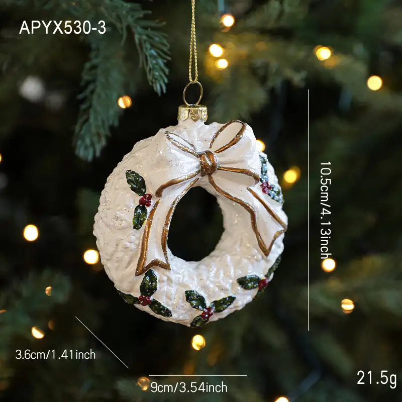 White and green snowflake Santa plastic hanging ornament