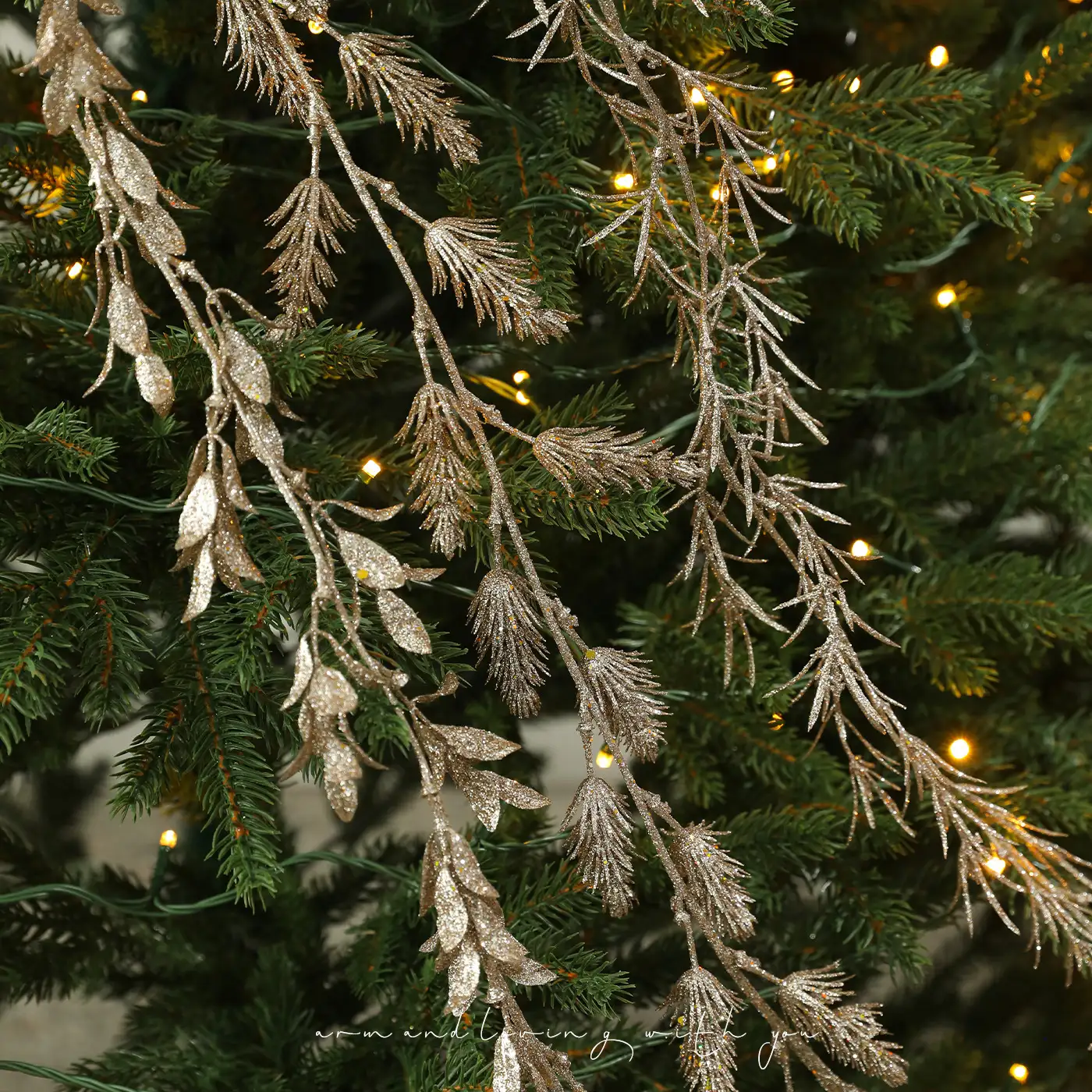 Champagne White Gold Glitter Christmas Vine Decorative Branch
