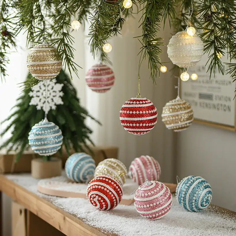 Premium Pearl-Ribbed Hand-Painted Christmas Ball Ornament