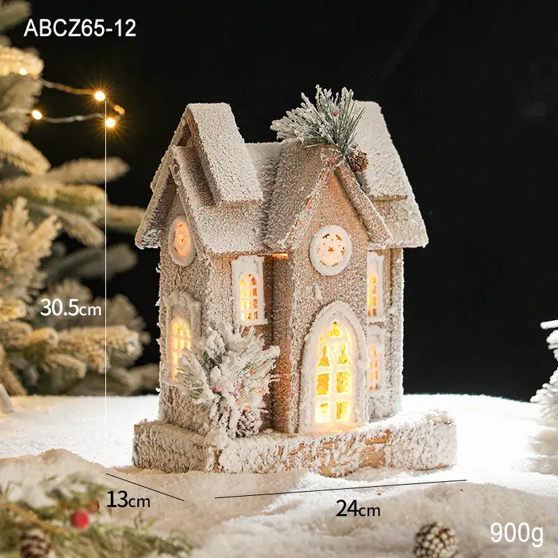 木質發光聖誕雪景小屋擺件