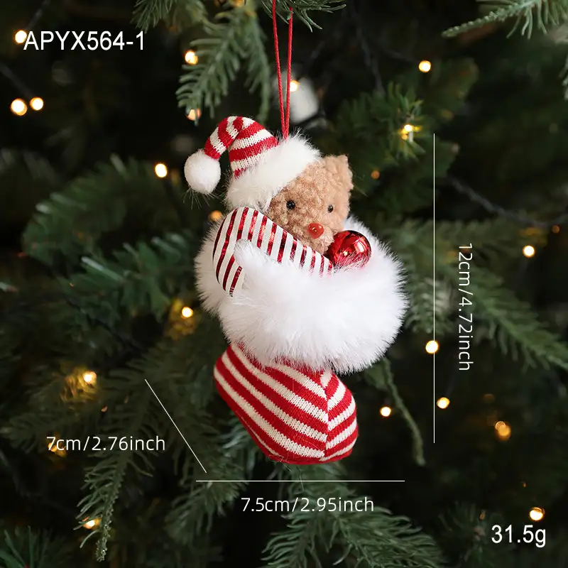 Plush Teddy Bear Red and White Boots Christmas Ornament