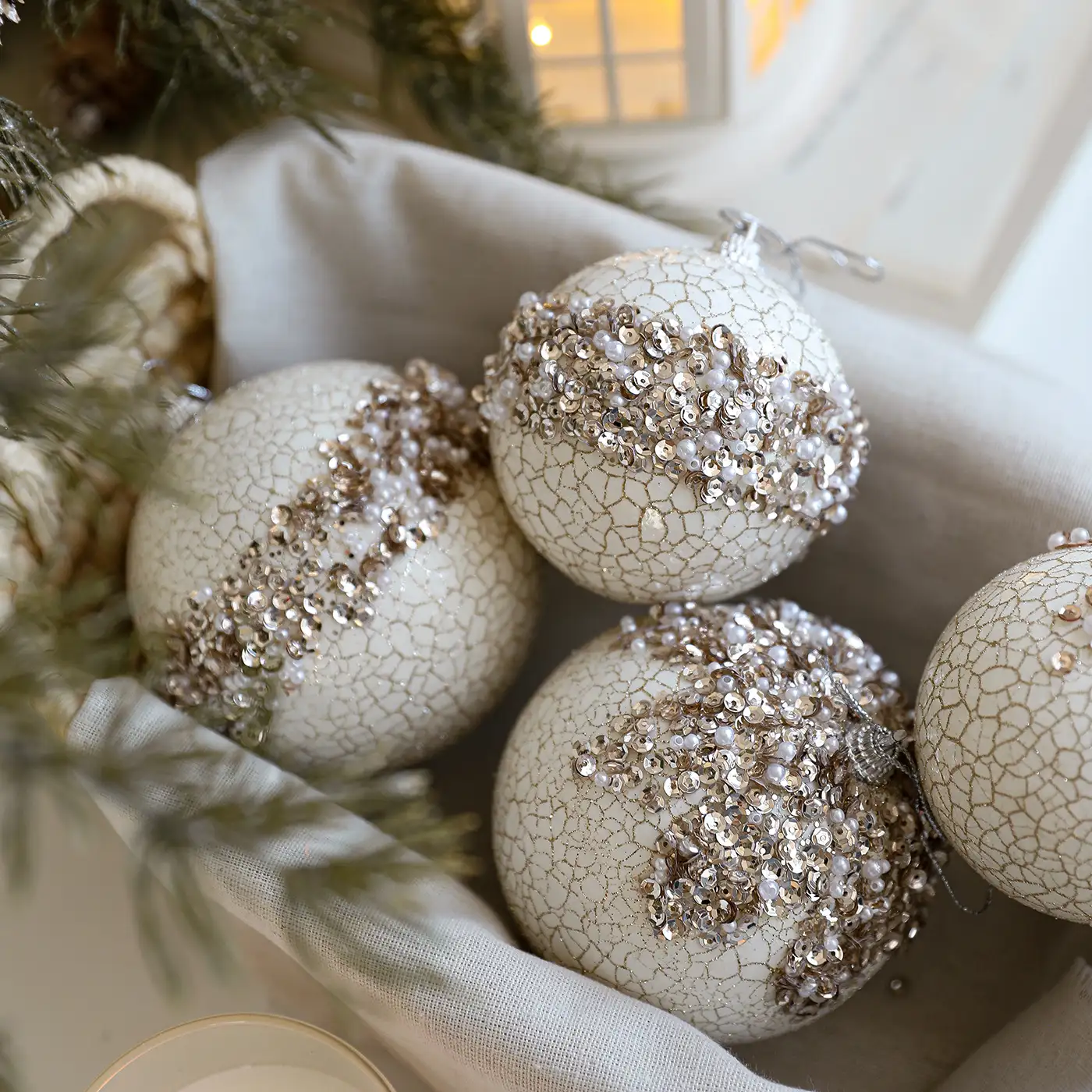 Gold Glitter Sequin Crackled Foam Christmas Ball Ornament
