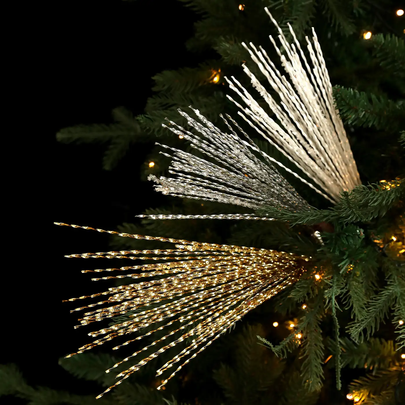 Gold Glitter Sequin Wheat Stalk Christmas Pick Decoration