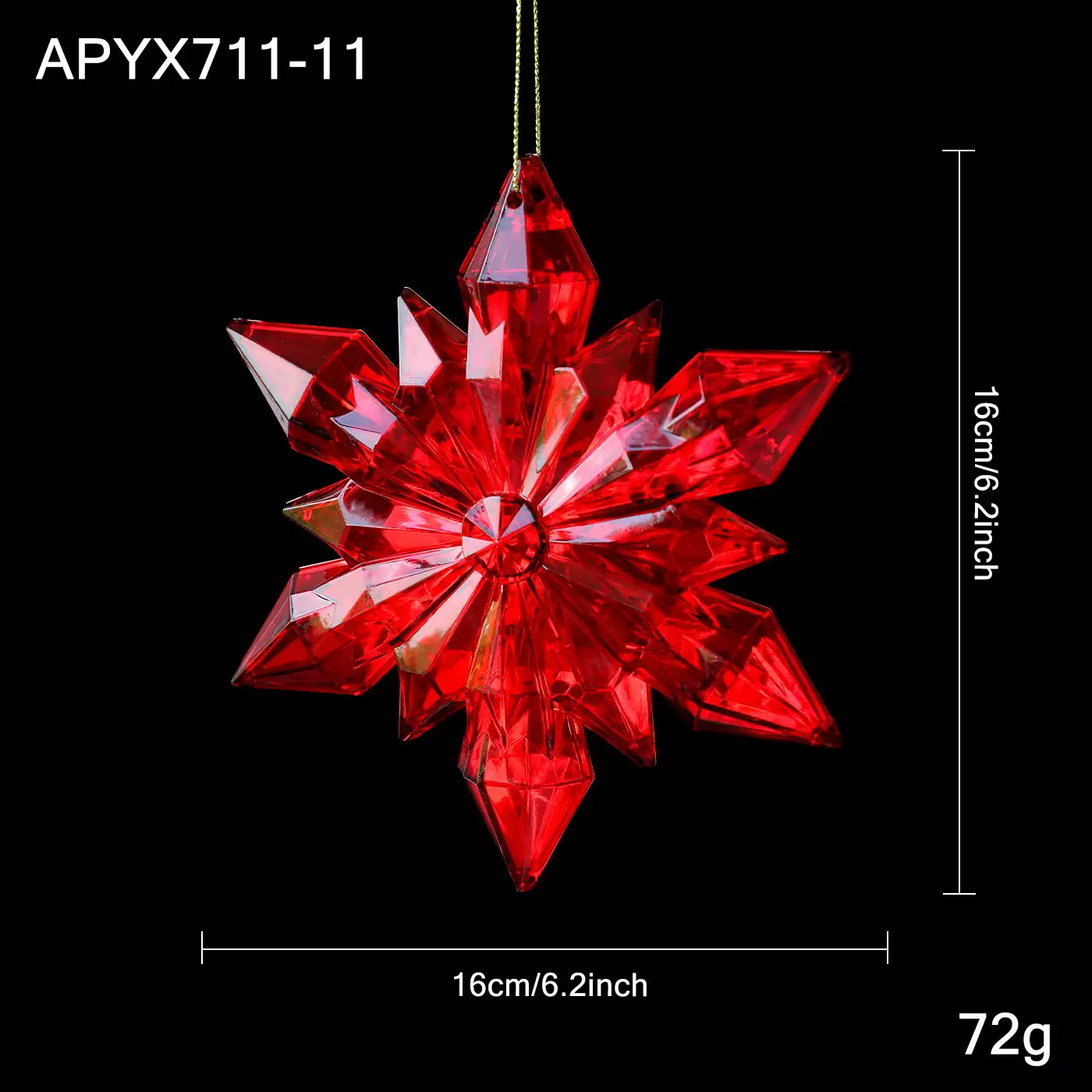 Red transparent snowflake Christmas hanging ornament