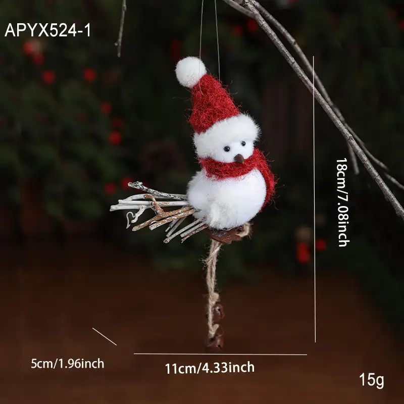 Realistic foam and wool-felt small bird Christmas hanging ornament with red scarf and hat
