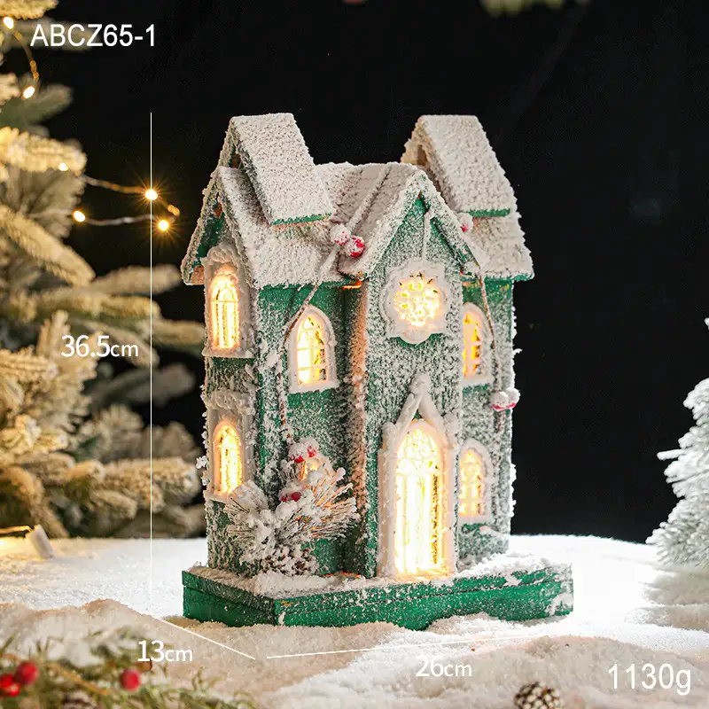 木質發光聖誕雪景小屋擺件
