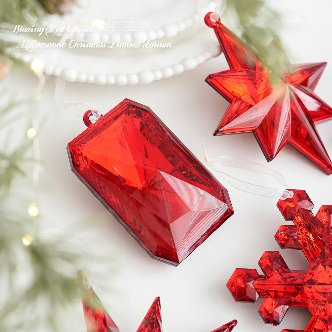 Red transparent snowflake Christmas hanging ornament