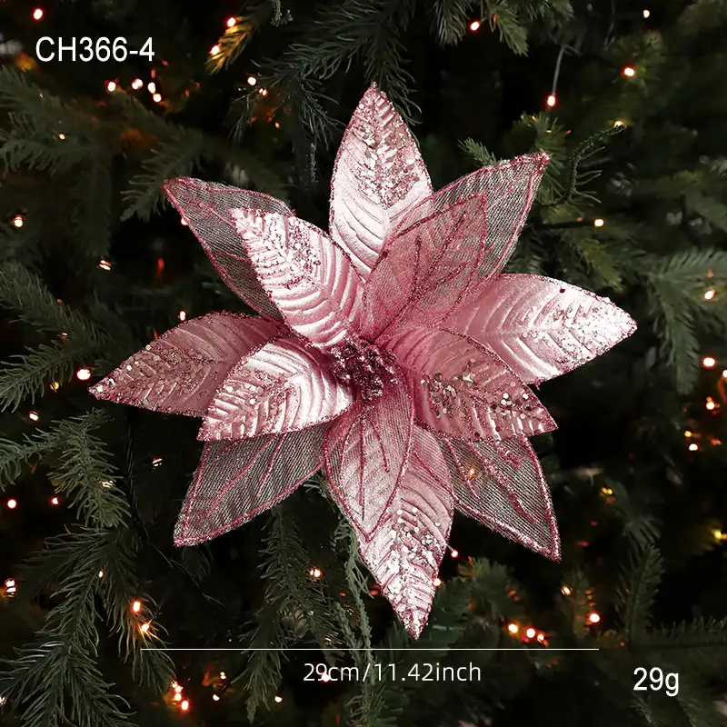 聖誕布藝仿真花29cm 亮片網紗裝飾