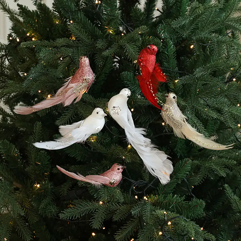 Realistic Small Colorful Feather Bird Hanging Ornament for Christmas Tree and Garden Decoration