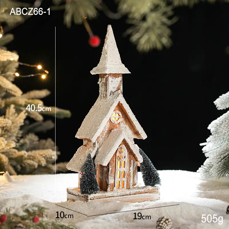 木質發光聖誕雪景小屋擺件