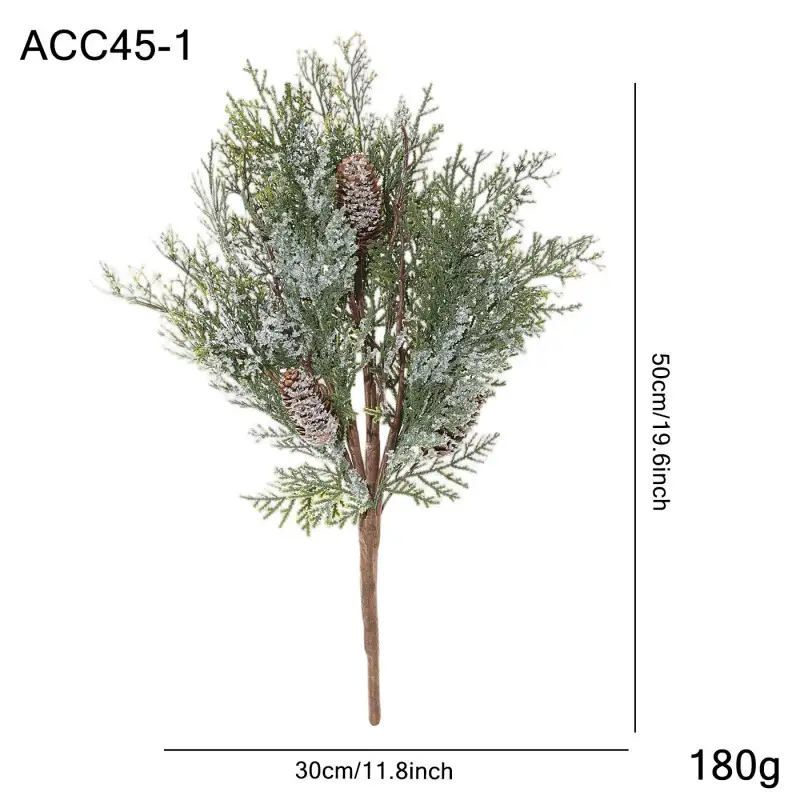 Artificial cedar branch decoration with red berries and pine cones