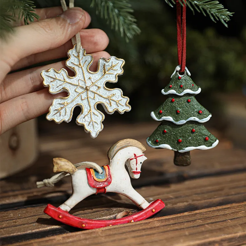 Resin Christmas hanging ornaments, vintage painted, multiple designs