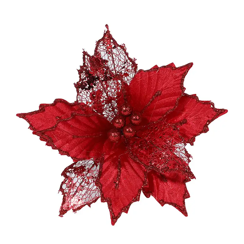 24cm楓葉仿真聖誕裝飾花（金紅香檳混色）