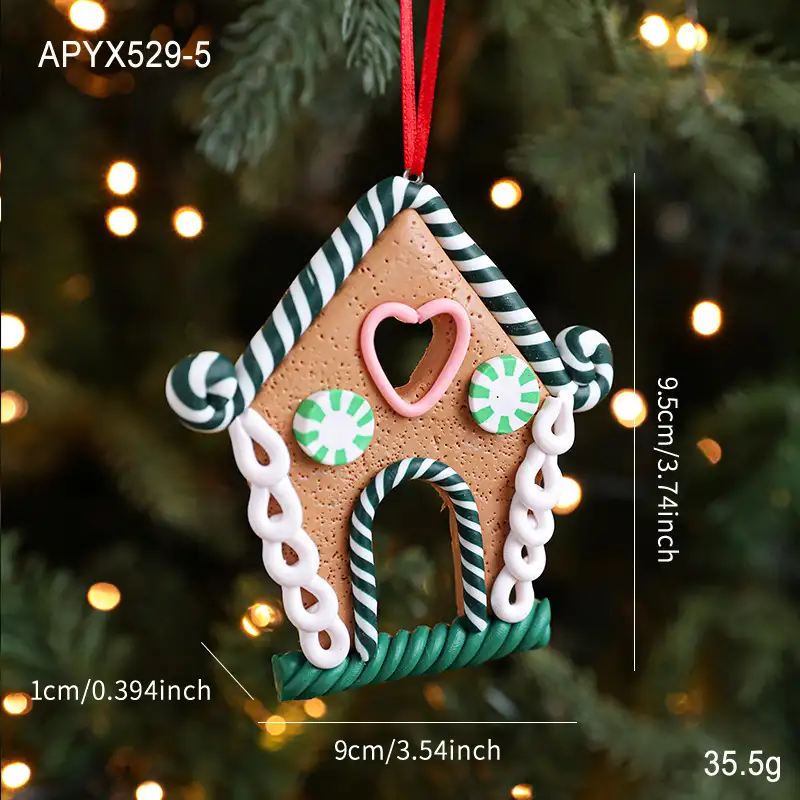 Vintage Cute Polymer Clay Gingerbread House Christmas Ornament