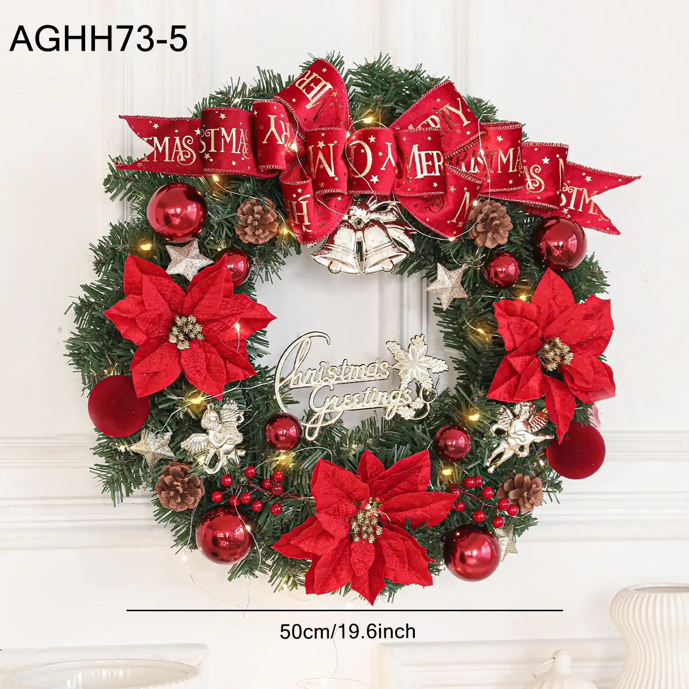 High-density lighted Christmas wreath for door, window and wall hanging decoration