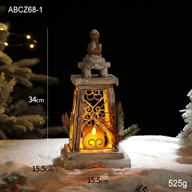 木質發光聖誕雪景小屋擺件