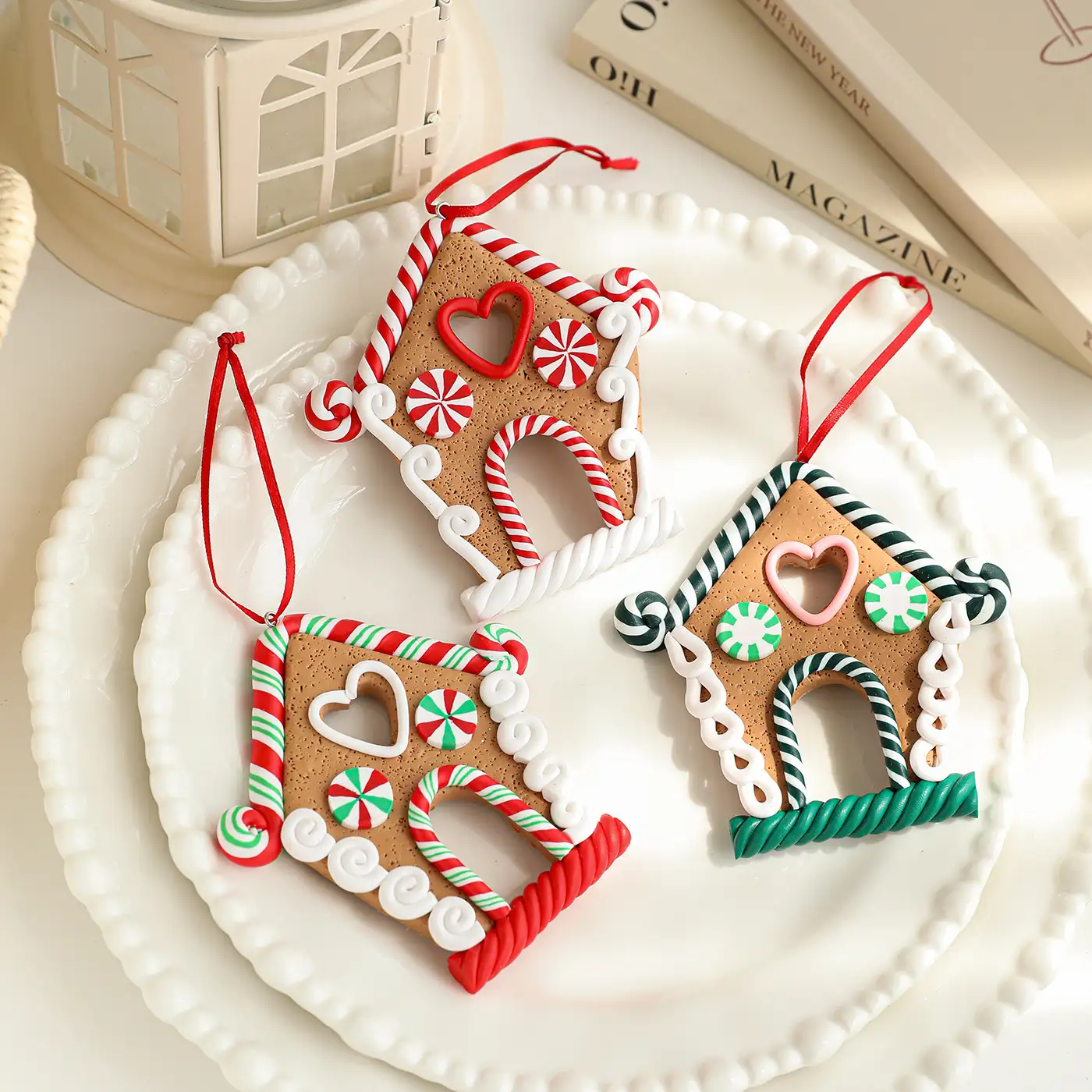 Vintage Cute Polymer Clay Gingerbread House Christmas Ornament