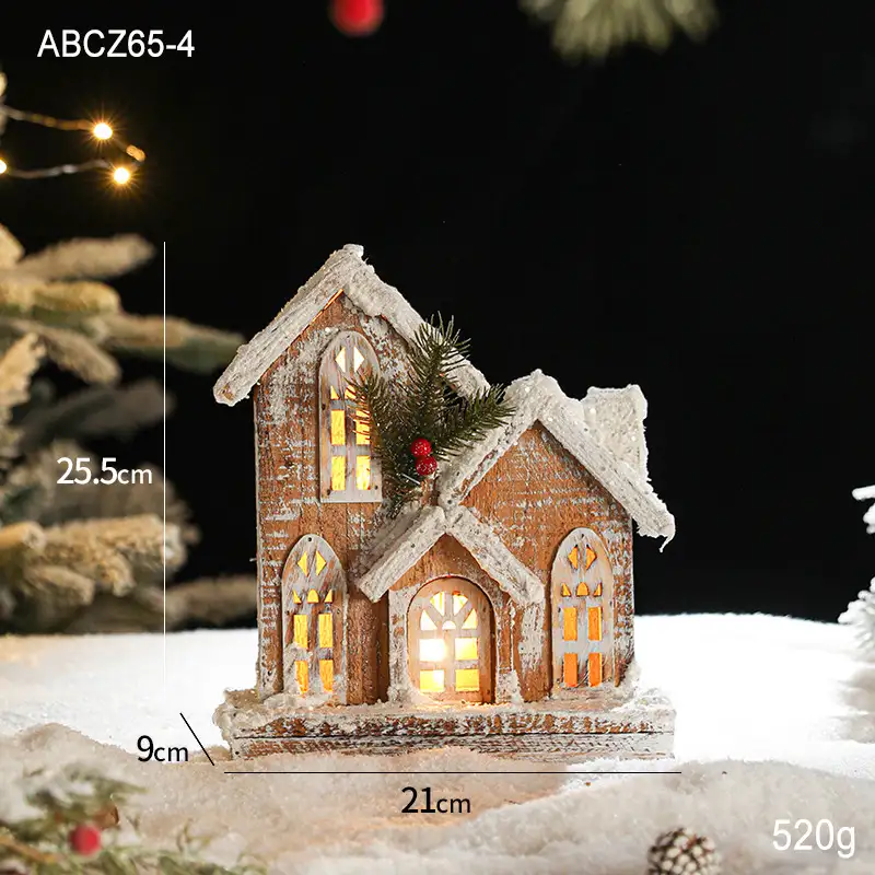 木質發光聖誕雪景小屋擺件