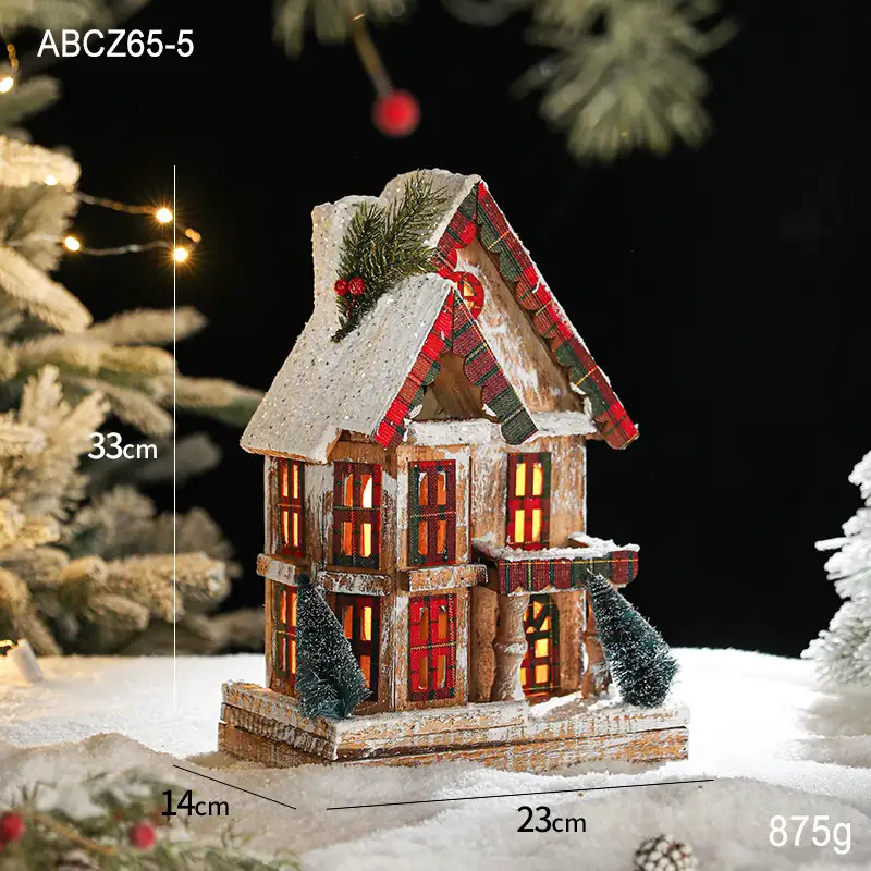 木質發光聖誕雪景小屋擺件